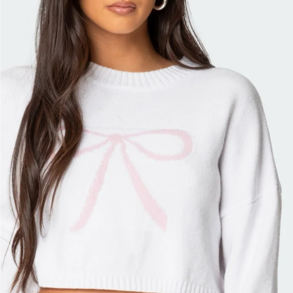 Edikted Knit Bow Cropped Sweater. Xs New With Tags